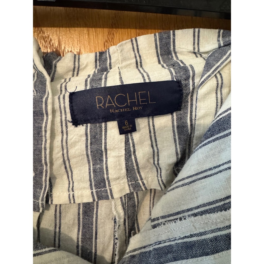 Rachel Rachel Roy Striped Wide Leg Paperbag Waist Pants Blue White Size 6 - Picture 2 of 4